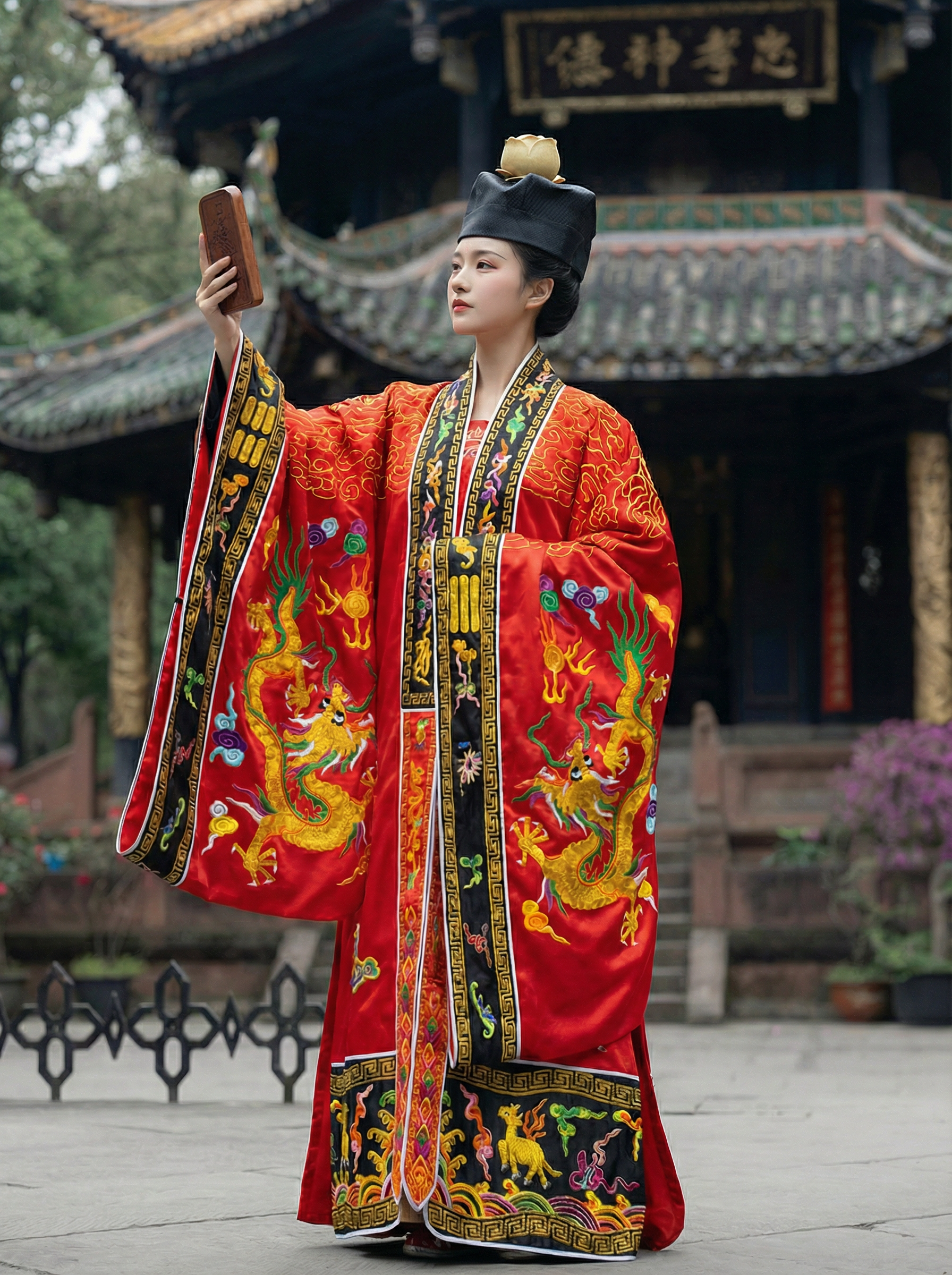 Daoist Priest Ritual Robe | Double/Five Dragon Embroidered Taoist Jacket | Unisex Meditation & Spiritual Practice Wear, Lightweight Version