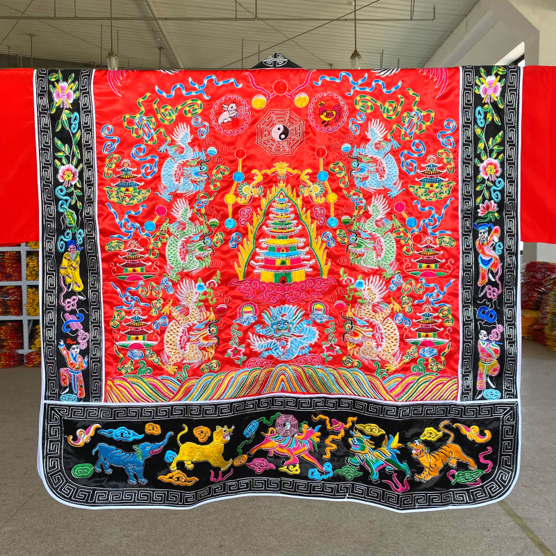 Premium Embroidered Nine Dragons Taoist Ritual Robe | High Priest/General Robe | Daoist Ceremonial Gown | Sanqing & Double Dragon Design