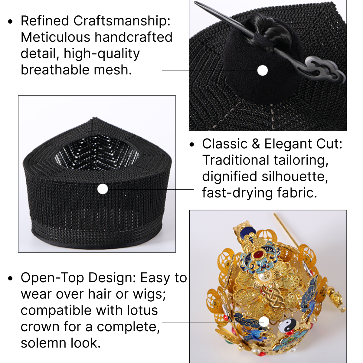 Handwoven Taoist Priest Hat - Hunyuan Jin, Lotus Crown, Zhuangzi Jin, Taoism Headdress | Traditional Chinese Taoist Cap