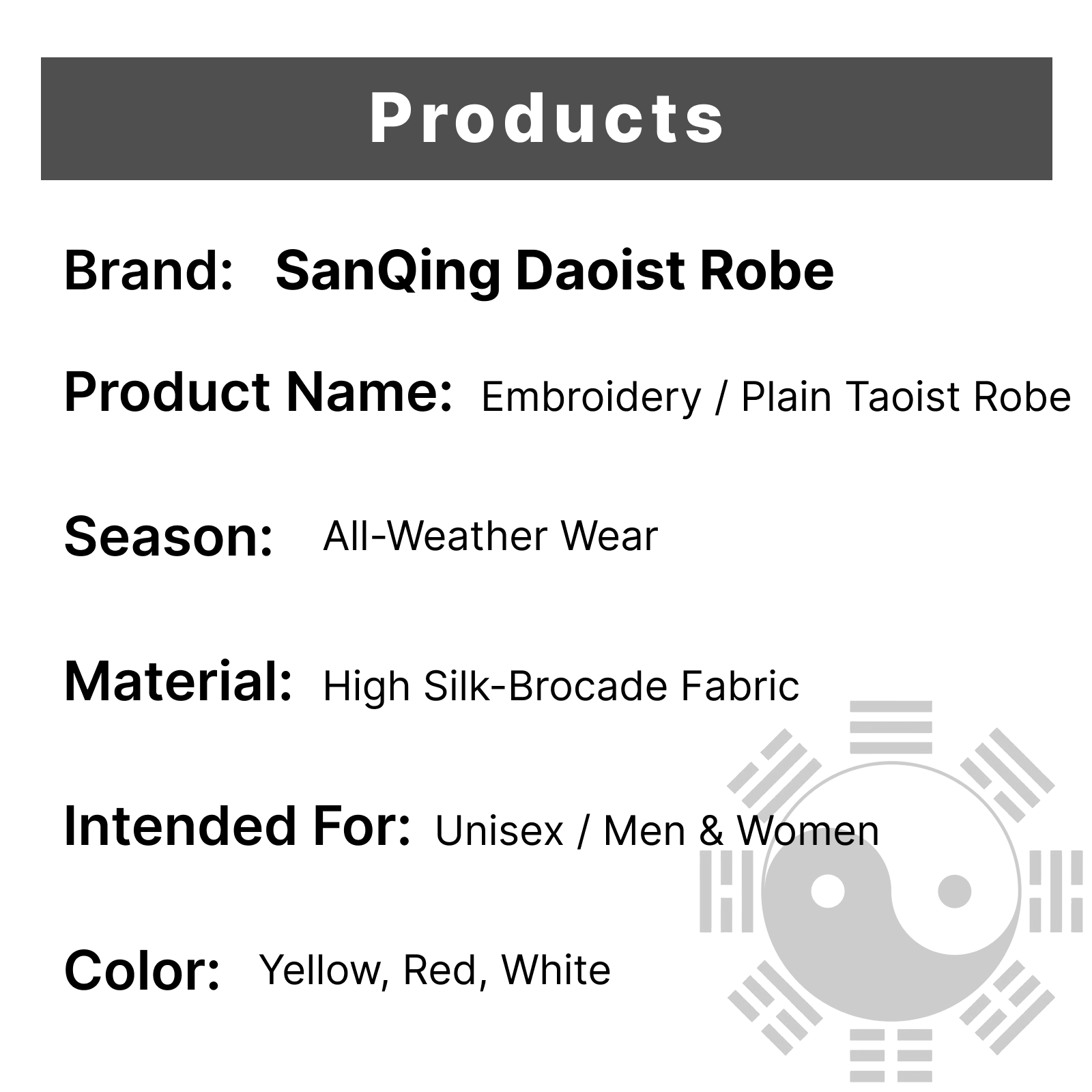 High-Quality Sanqing Taoist Robe - Ritual Gown for Taoist Masters, Wudang Bagua Pattern Ceremonial Taoist Clothing