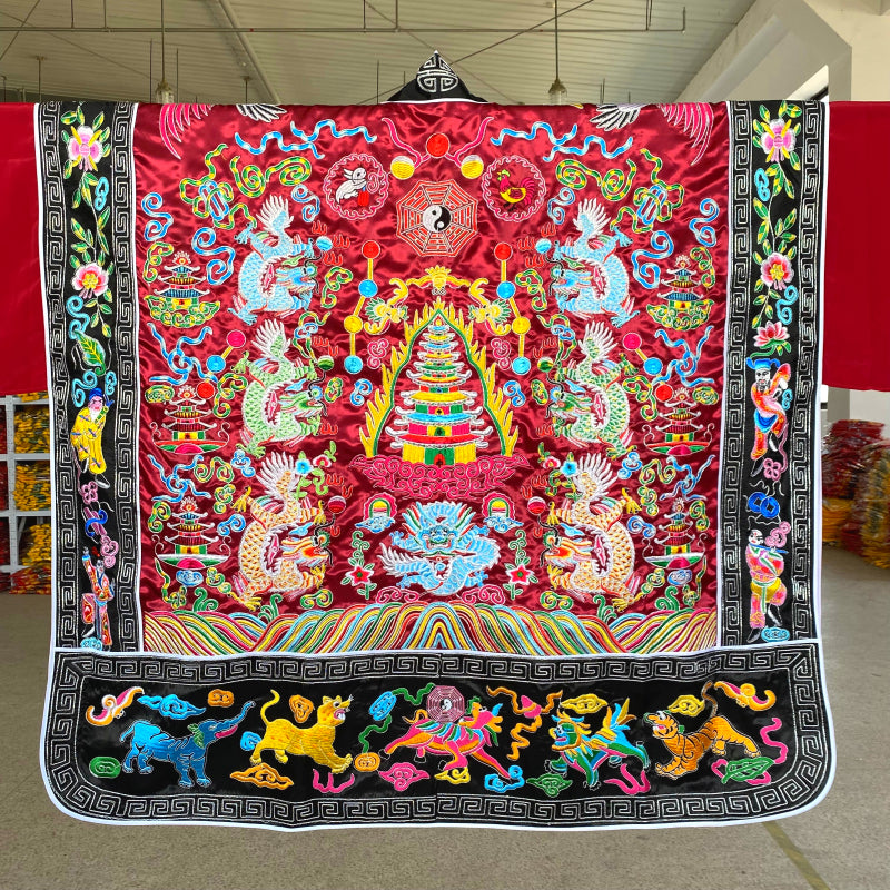 Premium Embroidered Nine Dragons Taoist Ritual Robe | High Priest/General Robe | Daoist Ceremonial Gown | Sanqing & Double Dragon Design