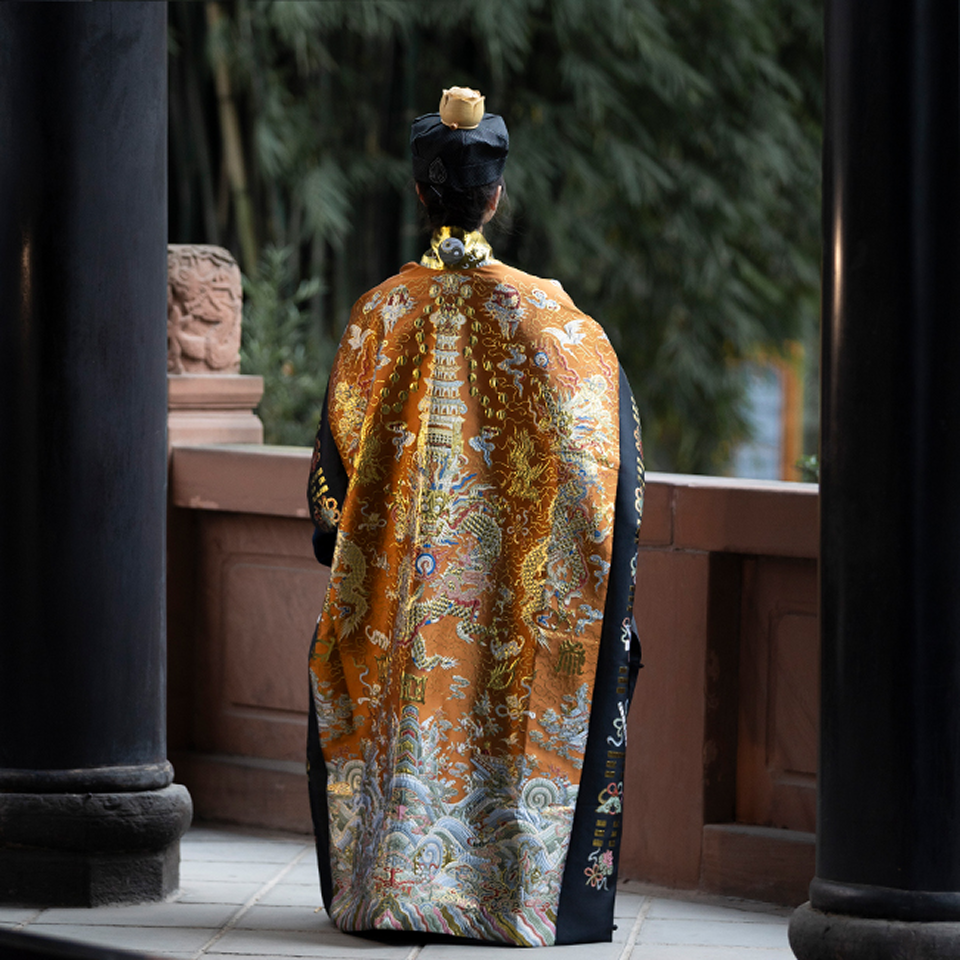 Vintage Five Dragon Ritual Robe - Taoist Priest ceremonial Gown for High Rituals | All-Season Xiaotai Brocade Taoist Clothing