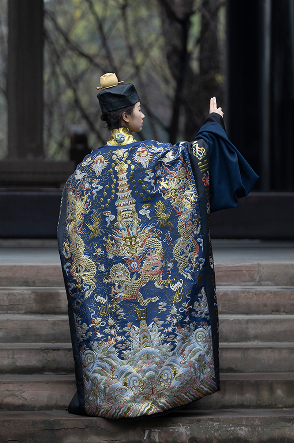 Vintage Five Dragon Ritual Robe - Taoist Priest ceremonial Gown for High Rituals | All-Season Xiaotai Brocade Taoist Clothing