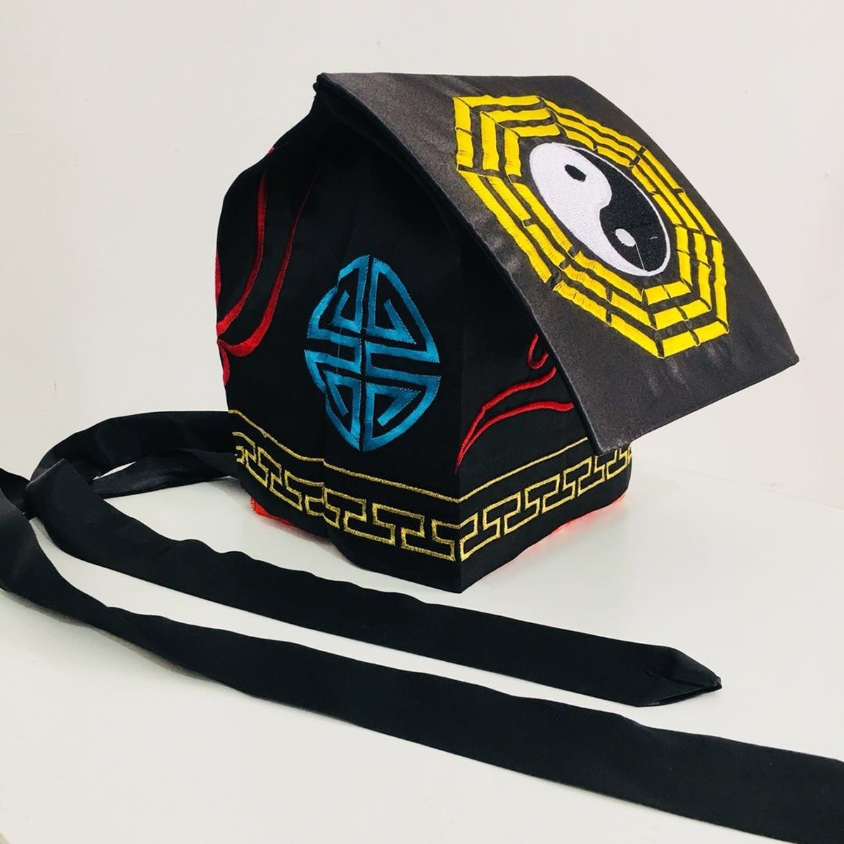 Authentic Taoist Hat | Yin Yang Bagua Cap | Kung Fu Zen Meditation Headdress | Halloween Costume Accessory