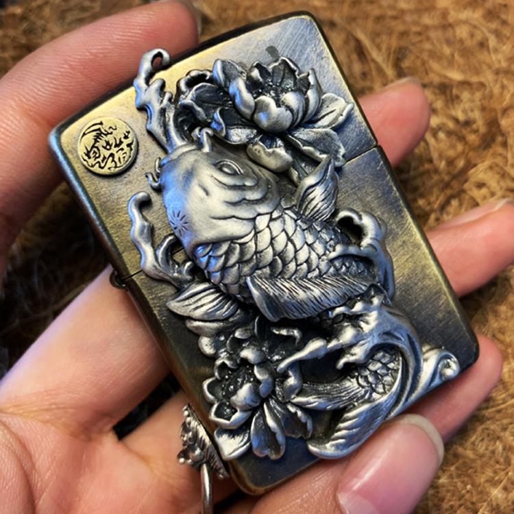 Koi Tibetan silver lighter shell Loong 