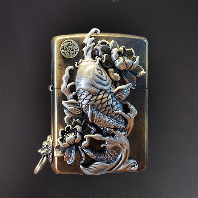 Koi Tibetan silver lighter shell Loong 