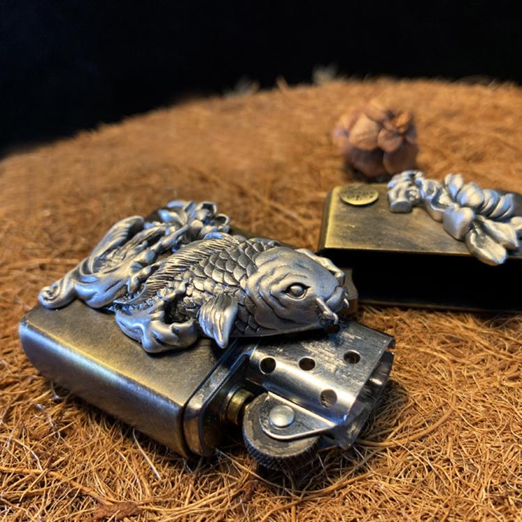 Koi Tibetan silver lighter shell Loong 