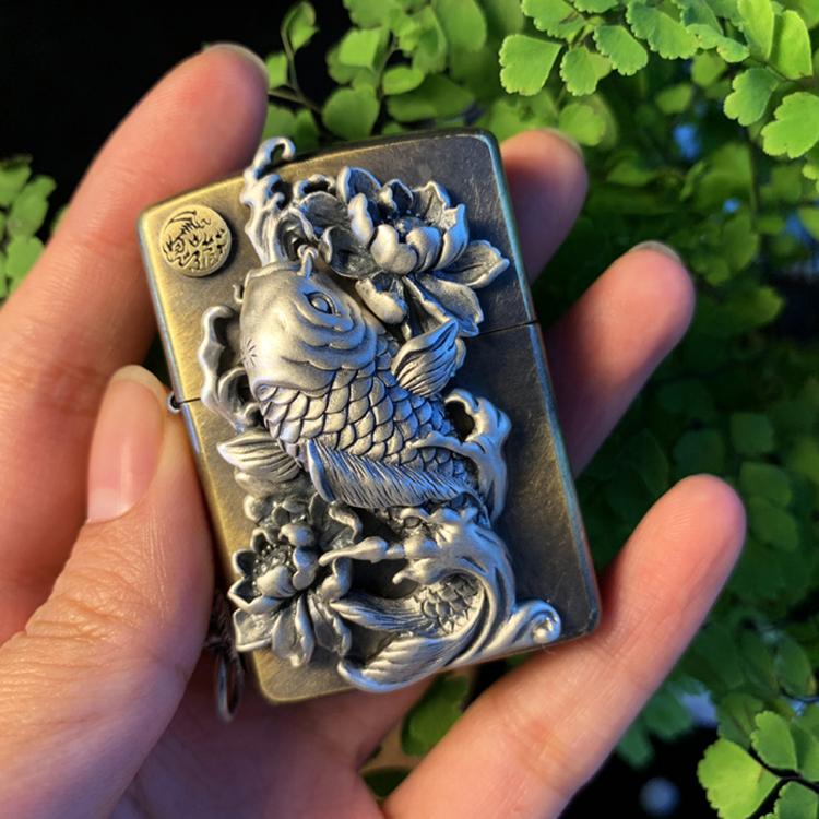 Koi Tibetan silver lighter shell Loong 