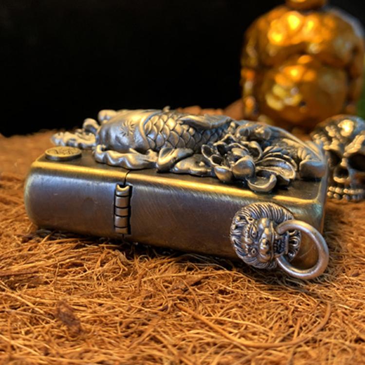 Koi Tibetan silver lighter shell Loong 