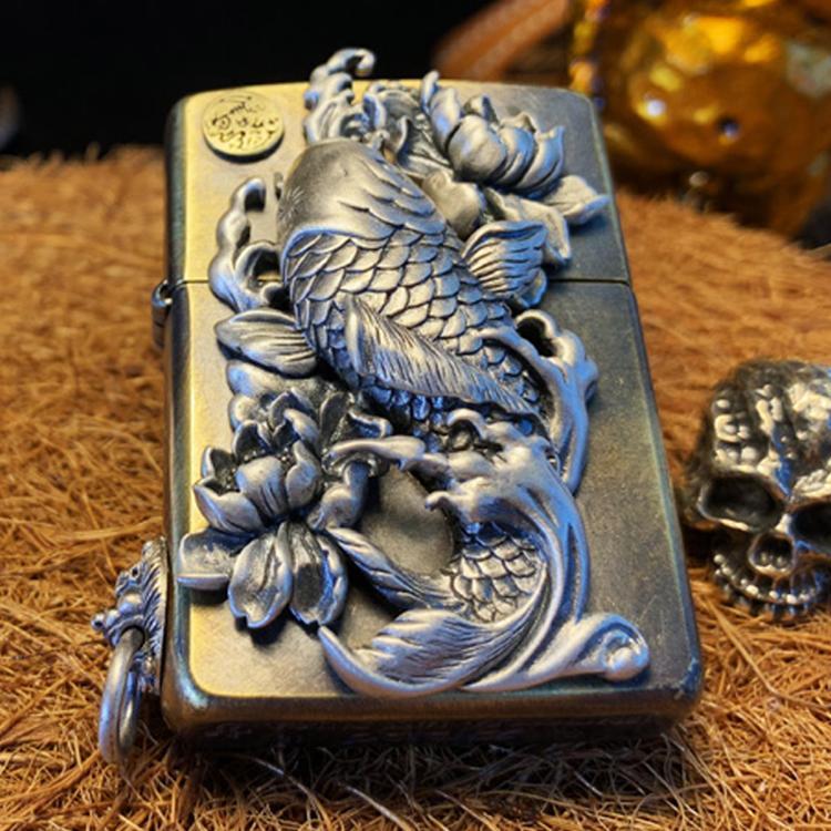 Koi Tibetan silver lighter shell Loong 