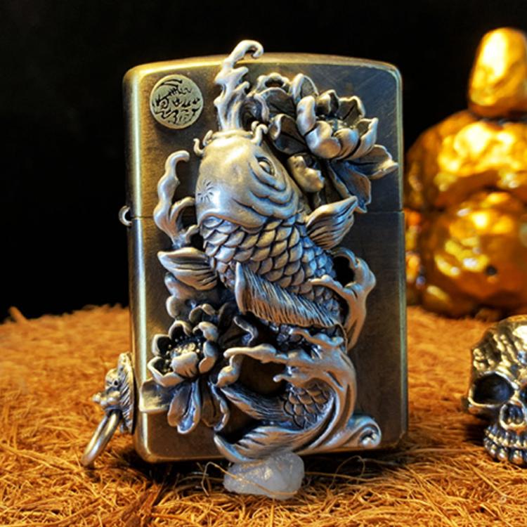 Koi Tibetan silver lighter shell Loong 