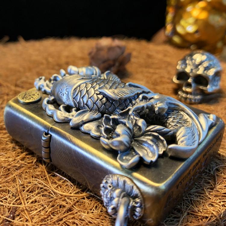 Koi Tibetan silver lighter shell Loong 